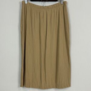 VTG Tan 90s Crinkle Midi Skirt Made in USA L
